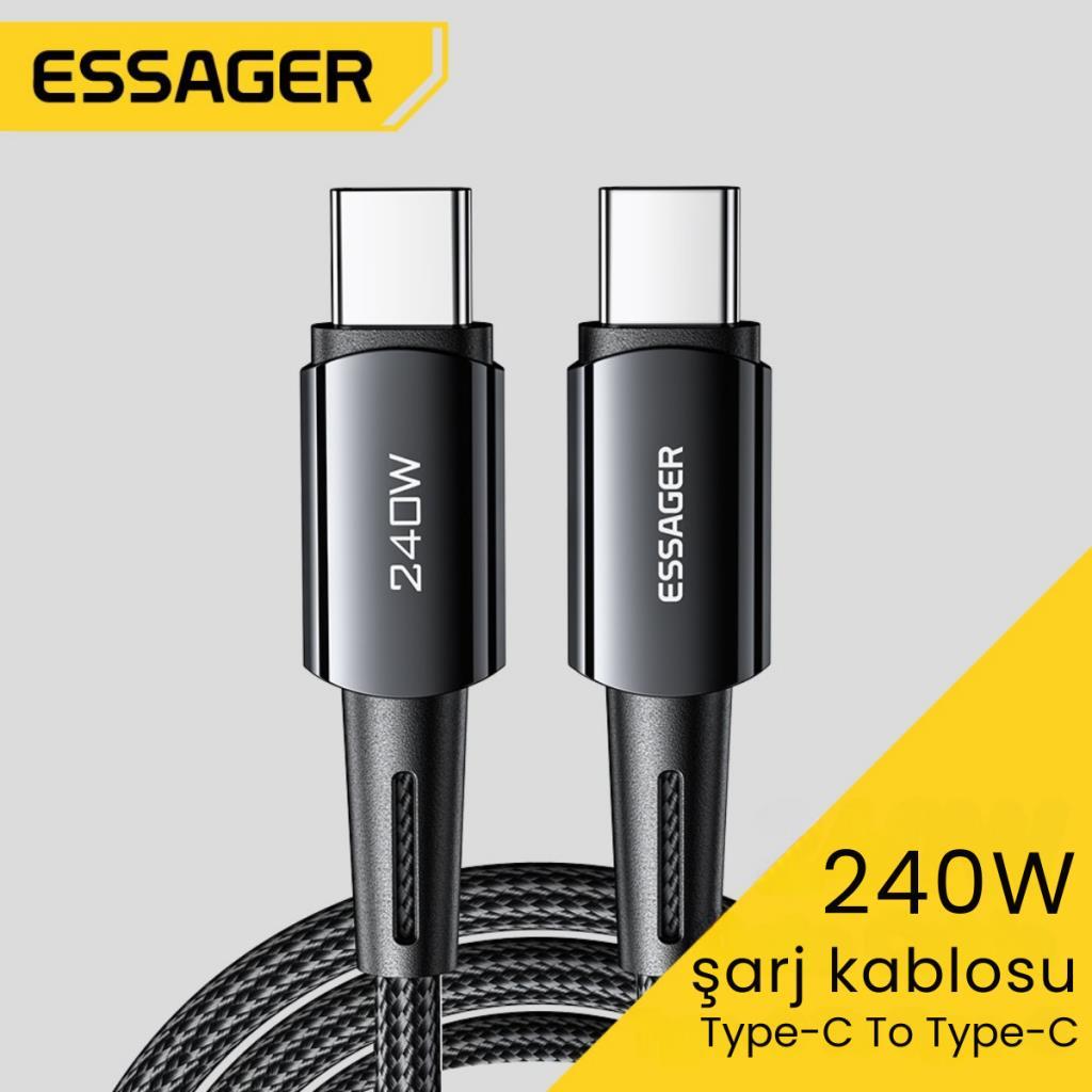 Essager 2 Metre 240W 5A PD3.1 Type-C to Type-C Mega Hızlı Data Şarj Kablosu, Ultra Sağlam Halat Kablo Kopmaz