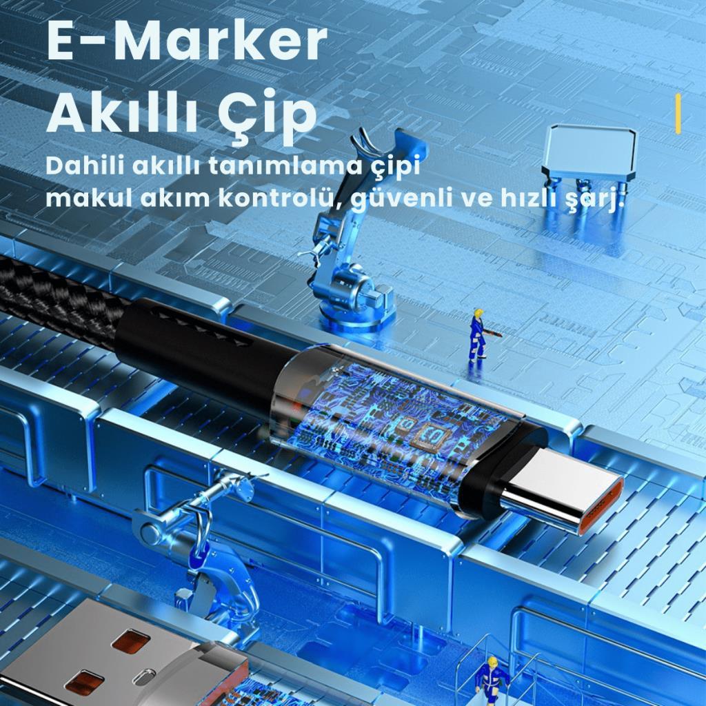 Essager 2 Metre 66W 6A USB to Type-C Süper Hızlı Data Şarj Kablosu, Ultra Dayanıklı Şarj ve Data Kablosu