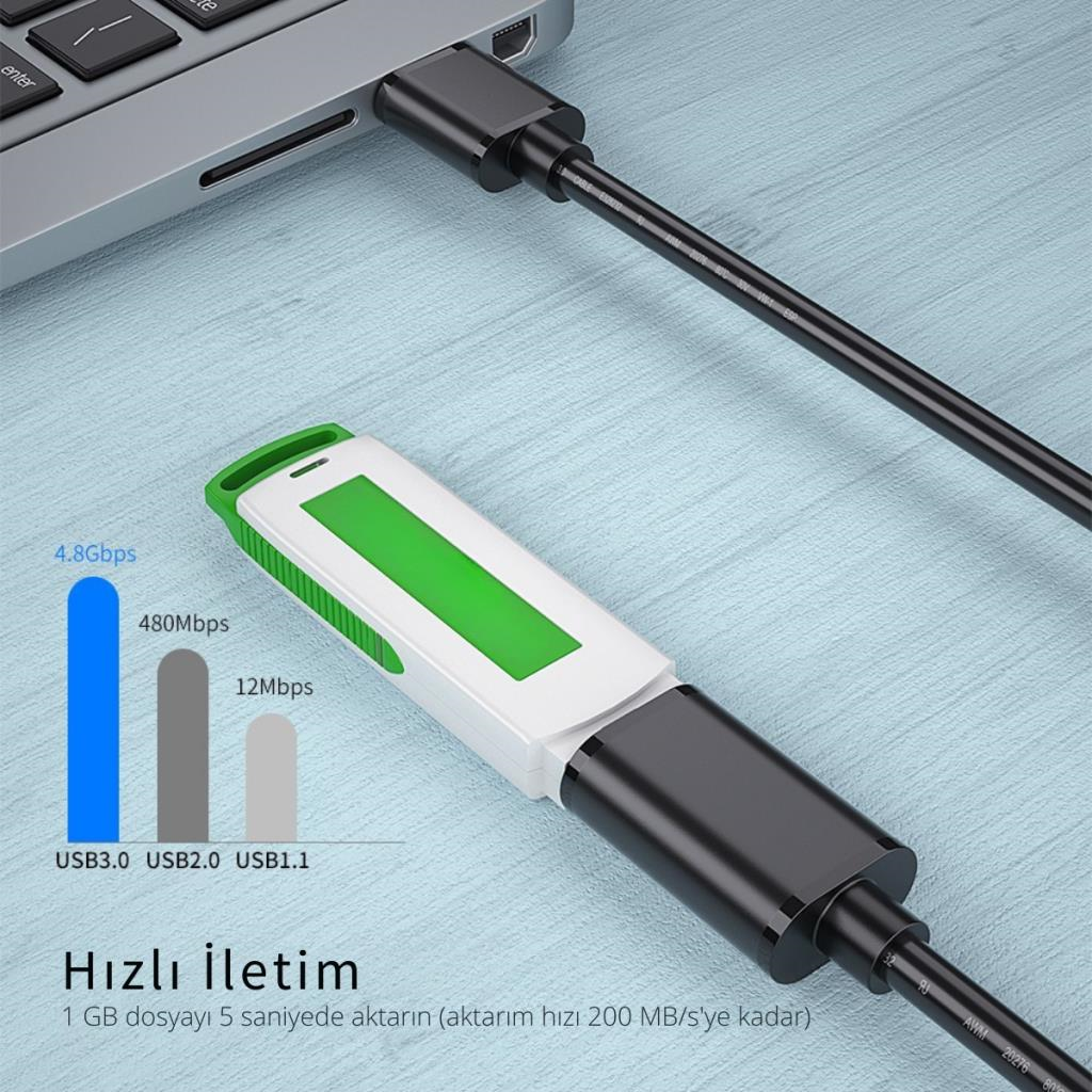 Essager 2 Metre  Dişi-Erkek USB Uzatma Kablosu, Yazıcı, Harddisk, Veri Aktarım, Şarj Uzatma Kablosu