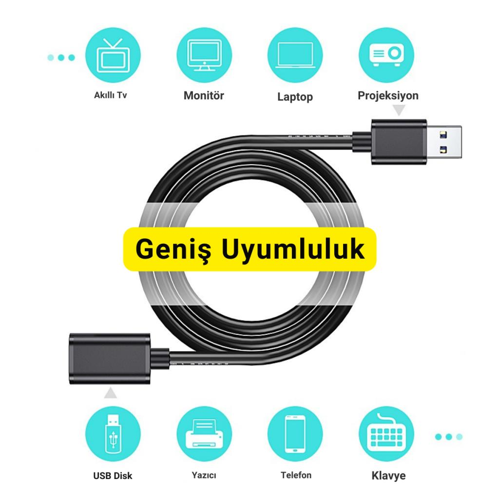 Essager 2 Metre  Dişi-Erkek USB Uzatma Kablosu, Yazıcı, Harddisk, Veri Aktarım, Şarj Uzatma Kablosu