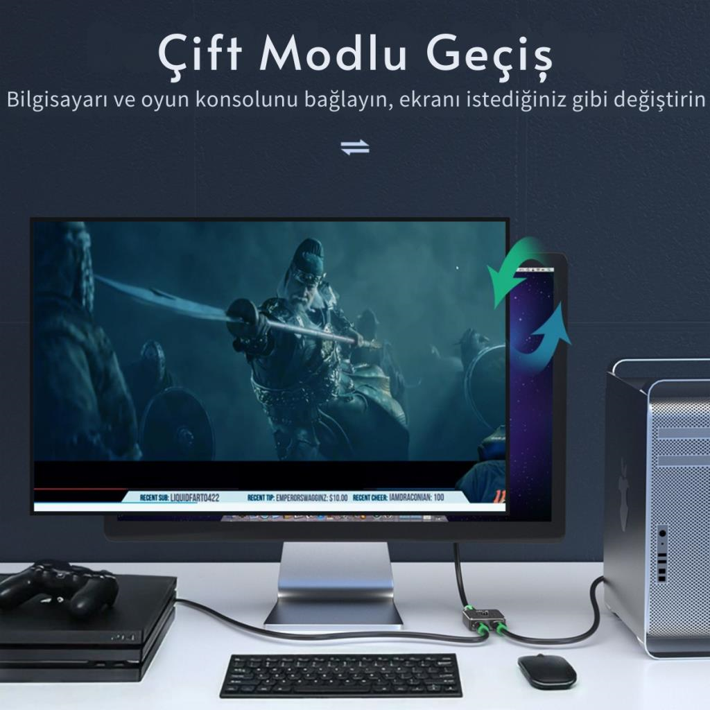 Essager 2in1 Çift Yönlü HDMI Switch Adaptör, 4K 60Hz, Çift Ekran Bağlantılı Çevirici, TV,PC,Projektör