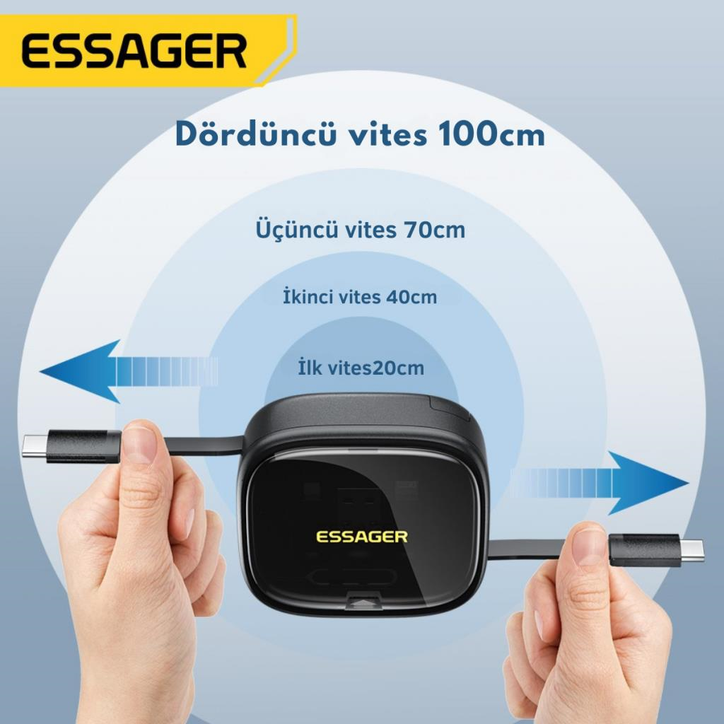 Essager 7in1 60W Çekilebilir Type C, Micro, İphone Lightning Kablolu, Dönüştürücü, Sim Aparatlı Seyahat Seti