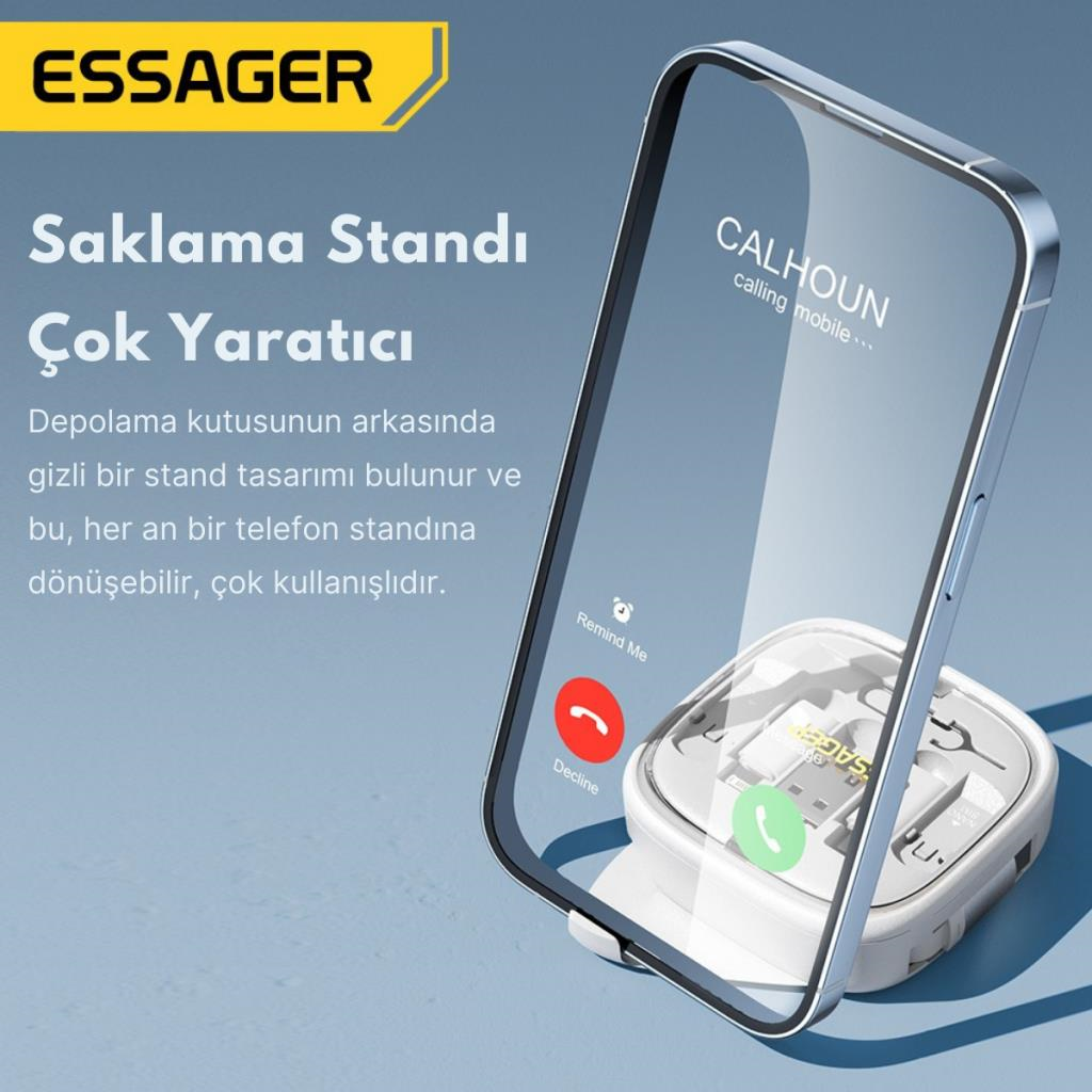 Essager 7in1 60W Çekilebilir Type C, Micro, İphone Lightning Kablolu, Dönüştürücü, Sim Aparatlı Seyahat Seti
