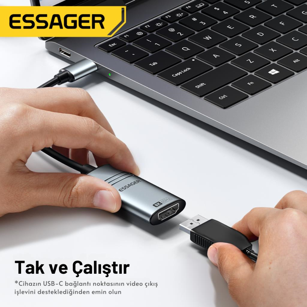 Essager 8K@60Hz Type C To HDMİ Çevirici Adaptör, Ses ve Görüntü Aktarıcı, Type C HDMİ Ekran Çoğaltıcı