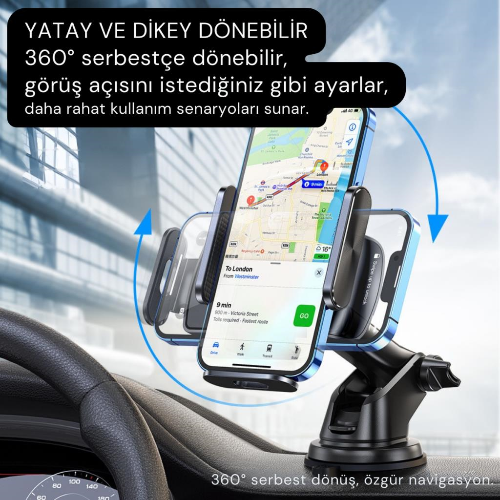 Essager Nano Vantuzlu Teleskopik Torpido Üstü Telefon Tutucu, V Tipi Düşmez Sarsılmaz Telefon Tutucu