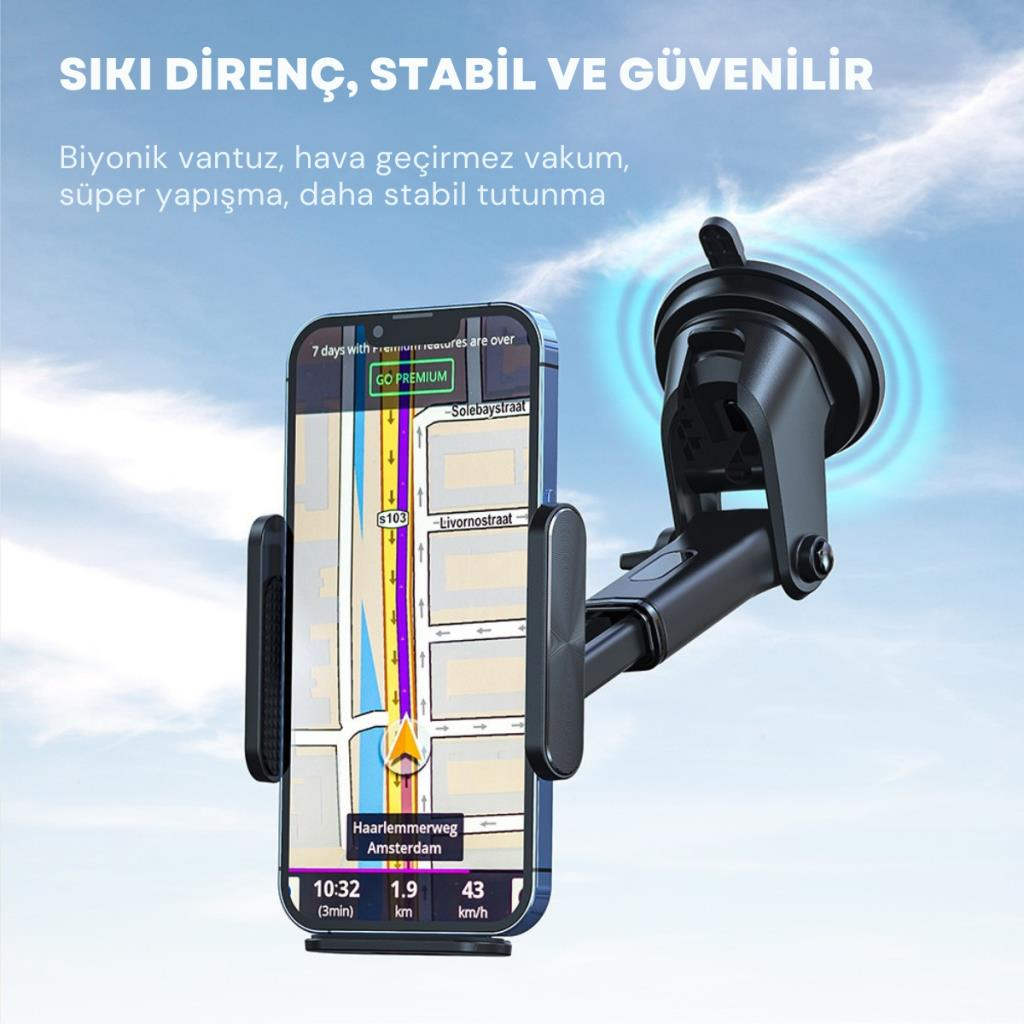 Essager Nano Vantuzlu Teleskopik Torpido Üstü Telefon Tutucu, V Tipi Düşmez Sarsılmaz Telefon Tutucu