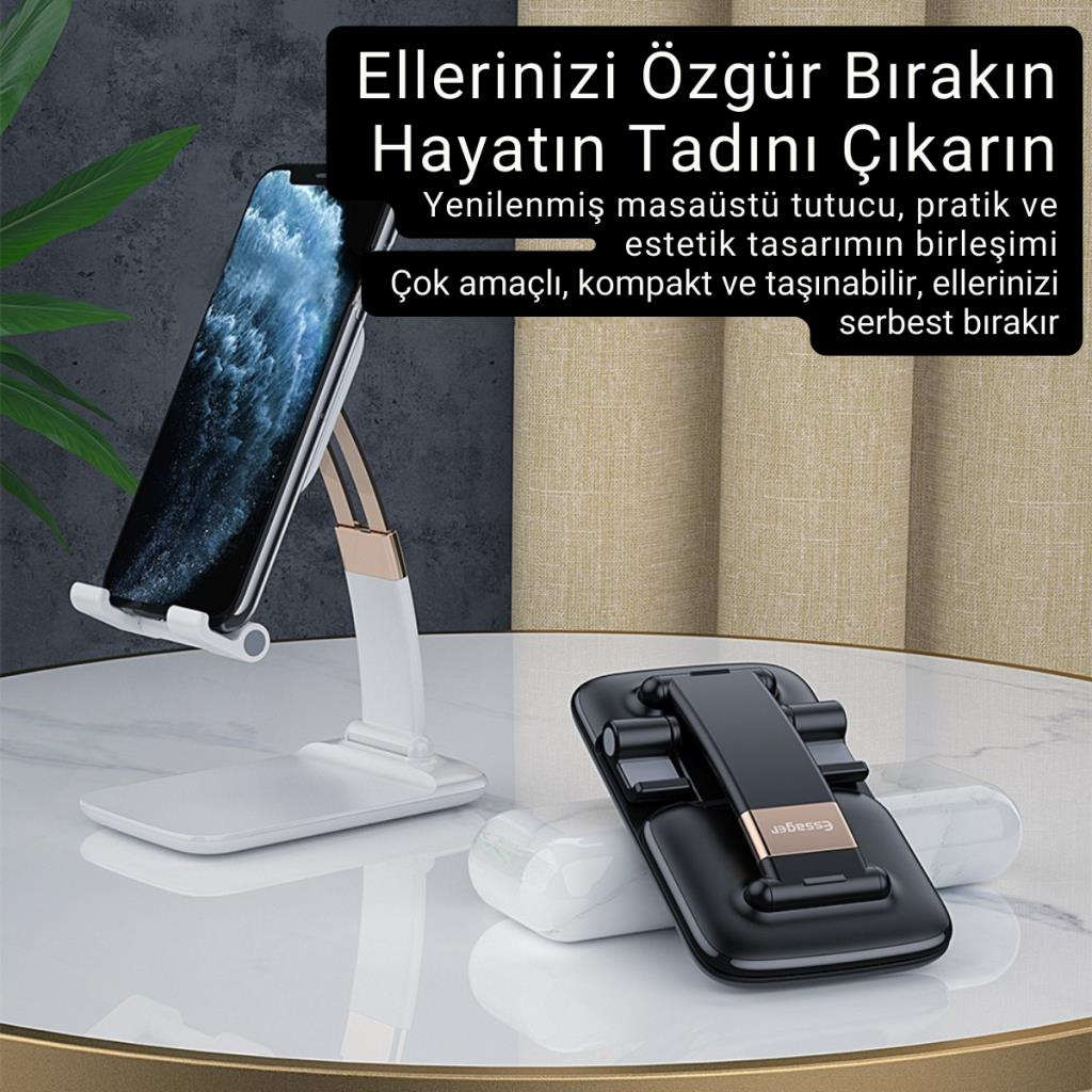 Essager Pro Açı ve Yükseklik Ayarlı Telefon ve Tablet Tutucu Stand, Kaydırmaz Masaüstü Dönebilen Stand