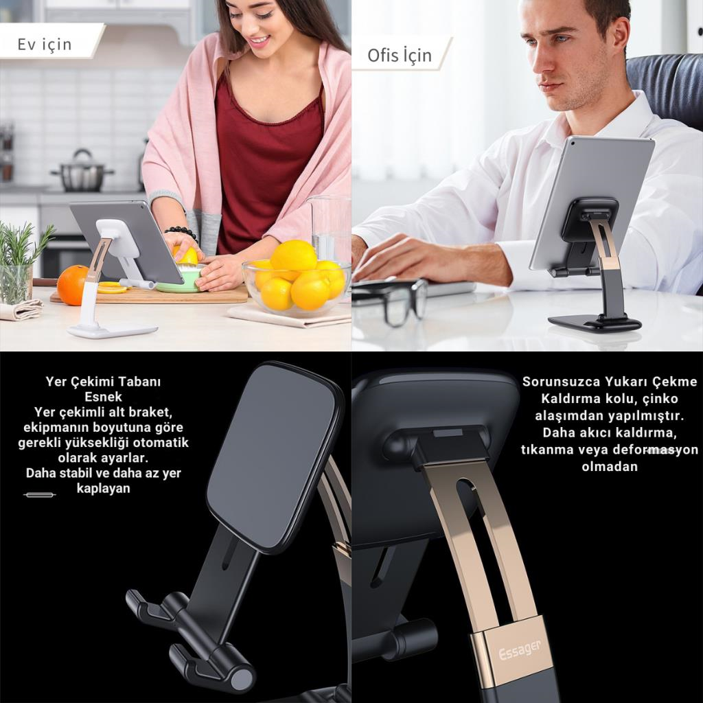 Essager Pro Açı ve Yükseklik Ayarlı Telefon ve Tablet Tutucu Stand, Kaydırmaz Masaüstü Dönebilen Stand