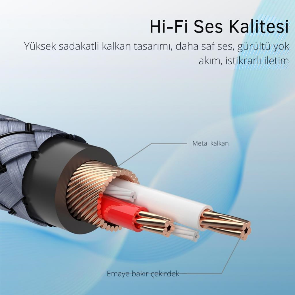 Essager Pro Series 1 Metre 3.5MM Jack to RCA Stereo Ses Sistemi Kablosu, Amfi, Hoparlör, TV Ses Sistemi Kablosu