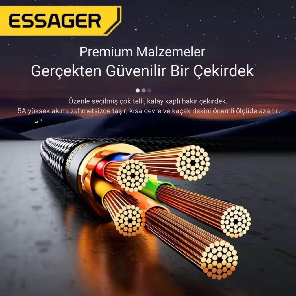 Essager Type-C to Type-C Kablo 1 Metre | PD 100W Hızlı Şarj ve Data Transfer, Akıllı Akım ve Pil Korumalı Kablo