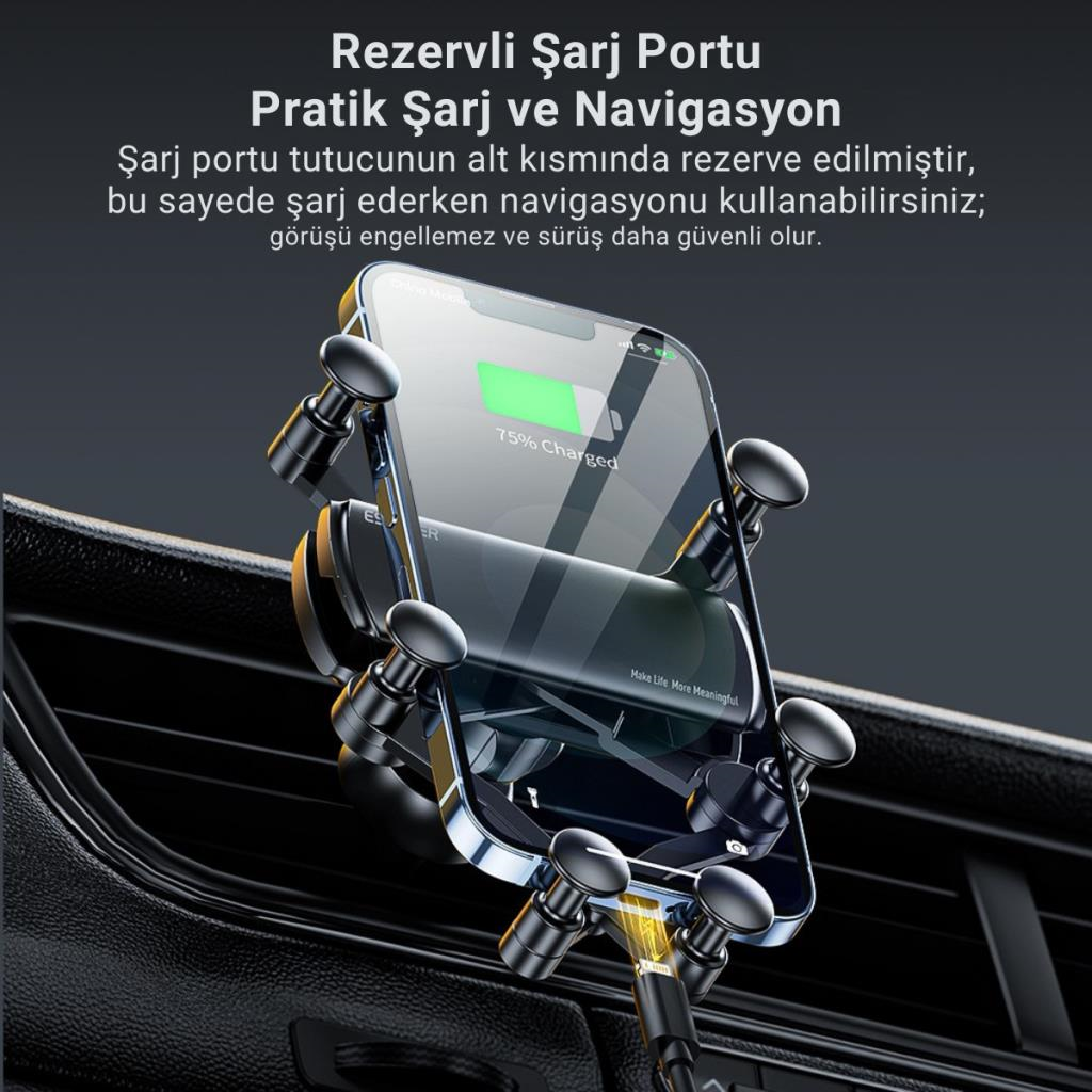 Essager V Tipi Süper Stabil Klipsli Araç İçi Telefon Tutucu, 360 Derece Dönebilen Düşmez Titremez Telefon Tutucu