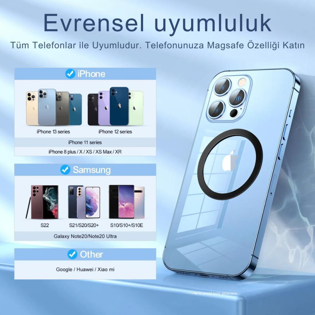 Polham 0.4mm 6 Adet Set Ultra İnce Yapışkanlı Mıknatıslı Metal Halka, 3M Hafif Tüm Telefonlara Uyumlu