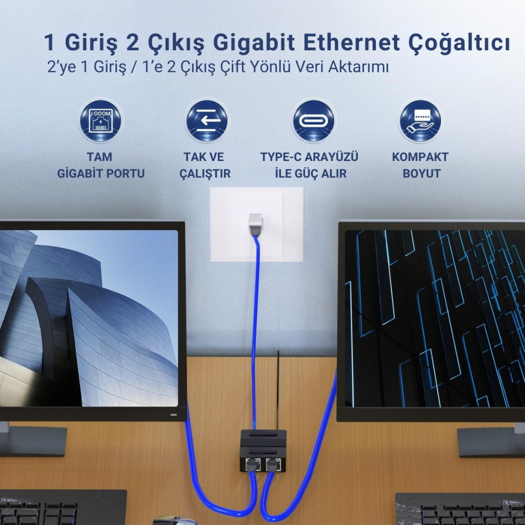 Polham 1000 Mbps Ethernet Çoğaltıcı | Tak ve Çalıştır Ağ Bölücü Adaptör, 1Gbps Ethernet Çoğaltıcı Splitter