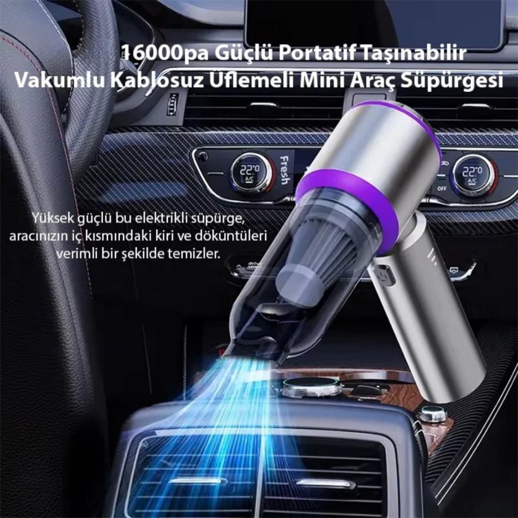 Polham 100W 16000PA 6000Mah Uzun Şarjlı Süper Güçlü El Tipi Süpürge, Araç Süpürgesi, Vakum ve Üfleme