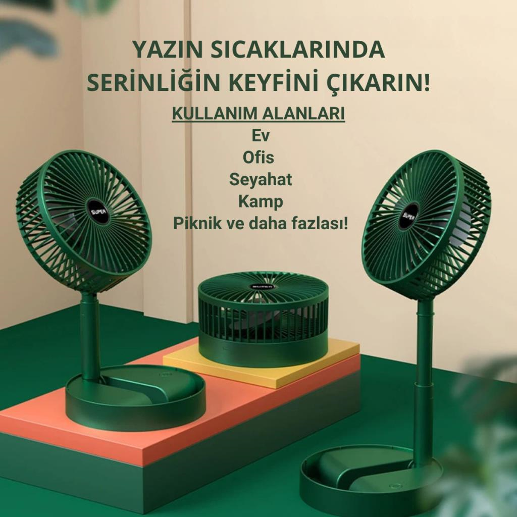 Polham 1200mAh Şarjlı Katlanabilir Telefon Stantlı Masaüstü Serinletici Vantilatör Fan, Katlanır Fan