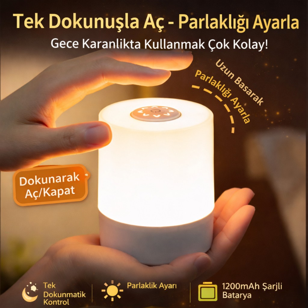 Polham 1200mAh Şarjlı Saatli Dokunmatik LED  Masa Lambası, 3 Işık Modlu,  Parlaklık Ayarlı Gece Lambası