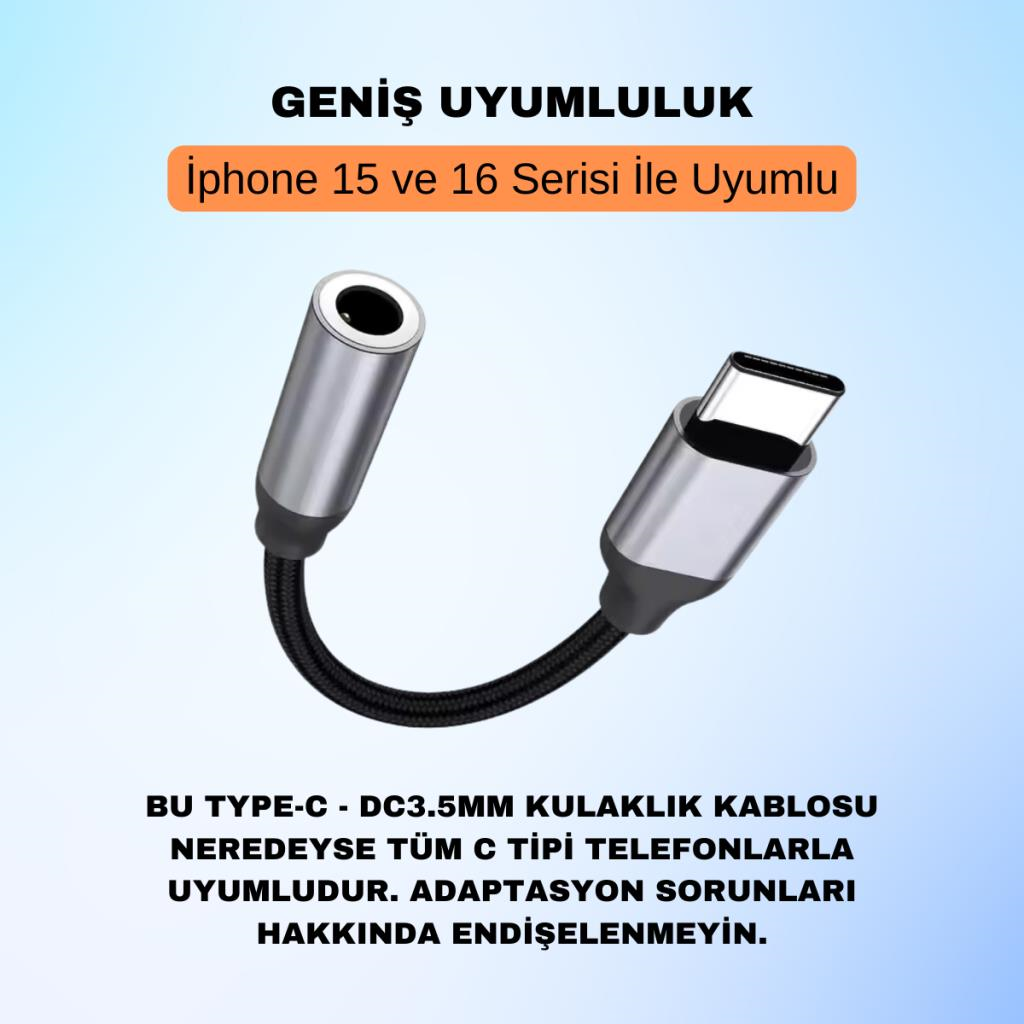 Polham 15CM Type C To 3.5mm Aux Kulaklık Ses Dönüştürücü Adaptör, Hifi Ses Destekli Çevirici