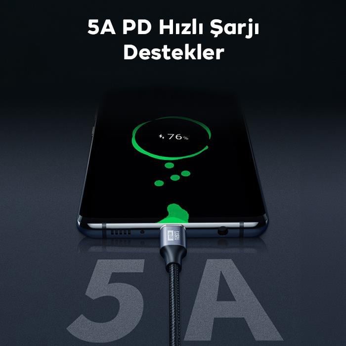 Polham 1MT 100W 5A 10Gbps Type C Uzatma Kablosu, Şarj, Data ve Görüntü Aktarmalı Çevirici Kablo