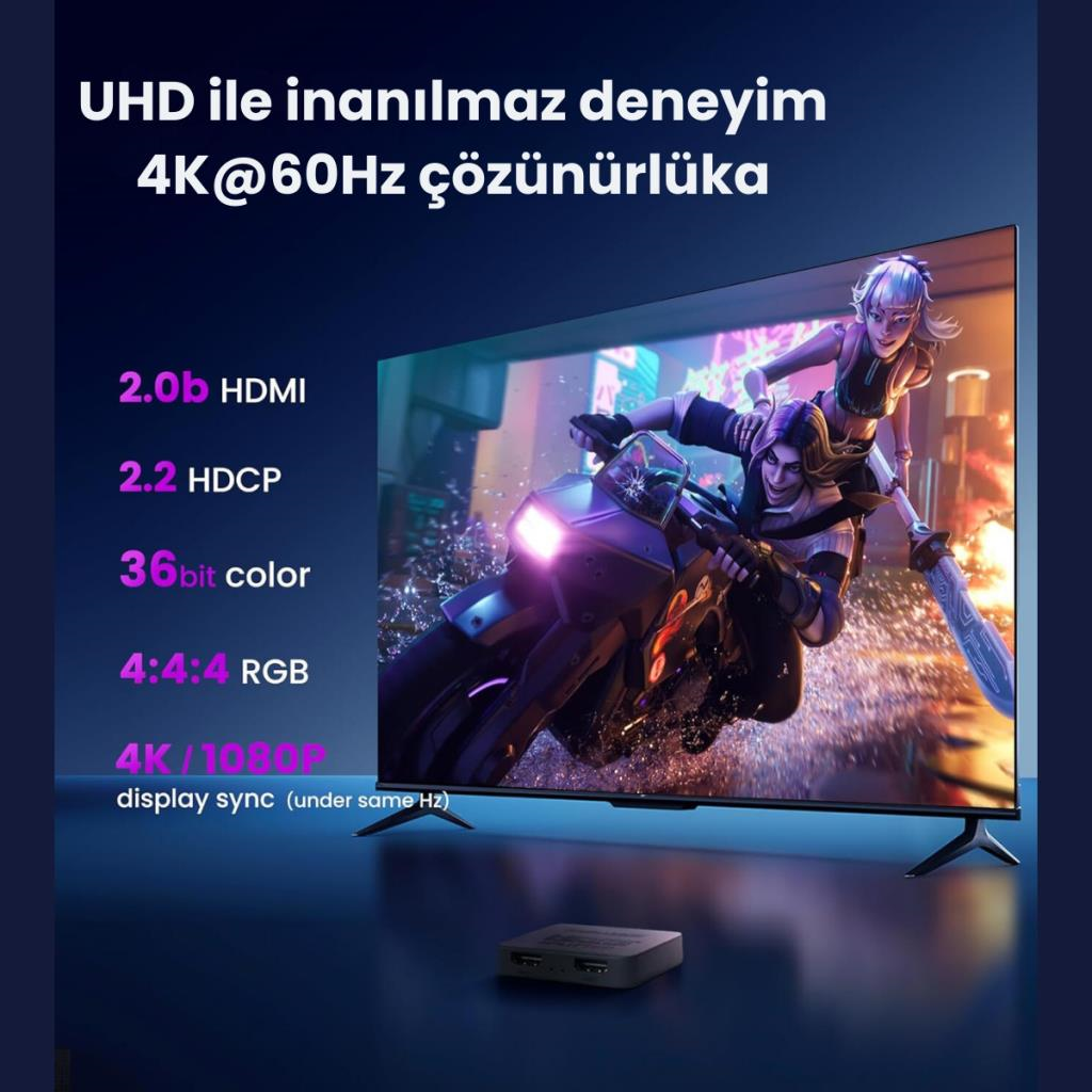 Polham 1mt HDMİ Kablolu 2in1 Çift Yönlü HDMI Switch Adaptör, 4K 60Hz, Çift Ekran Bağlantılı Çevirici
