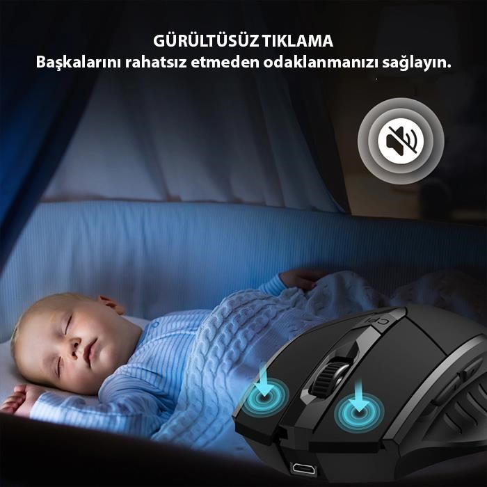 Polham 2.4G 700mAh Şarj Edilebilir Süper Sessiz Gaming, Oyuncu Mouse, Ergonomik Tasarımlı Mouse