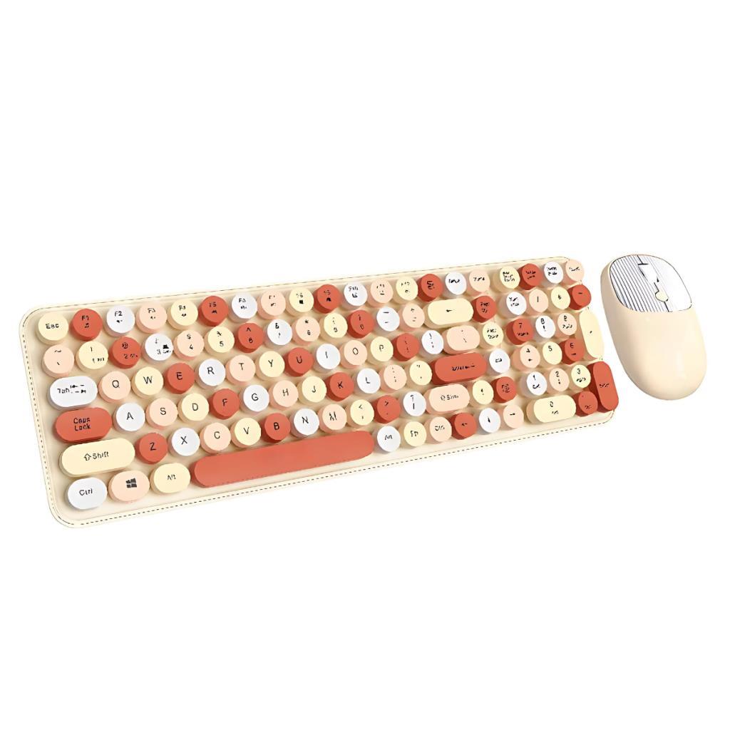 Polham 2.4Ghz Kablosuz Retro Klavye ve Mouse Seti, Tak Çalıştır Tüm Cihazlara Uyumlu Klavye Mouse Seti
