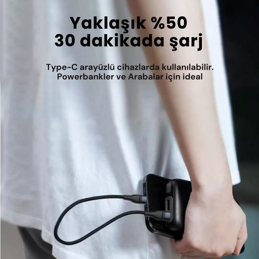 Polham 25CM 66W Süper Hızlı PD Type C to Type C Şarj Kablosu, Kısa Halat Örgülü Kopmaz Kırılmaz Kablo