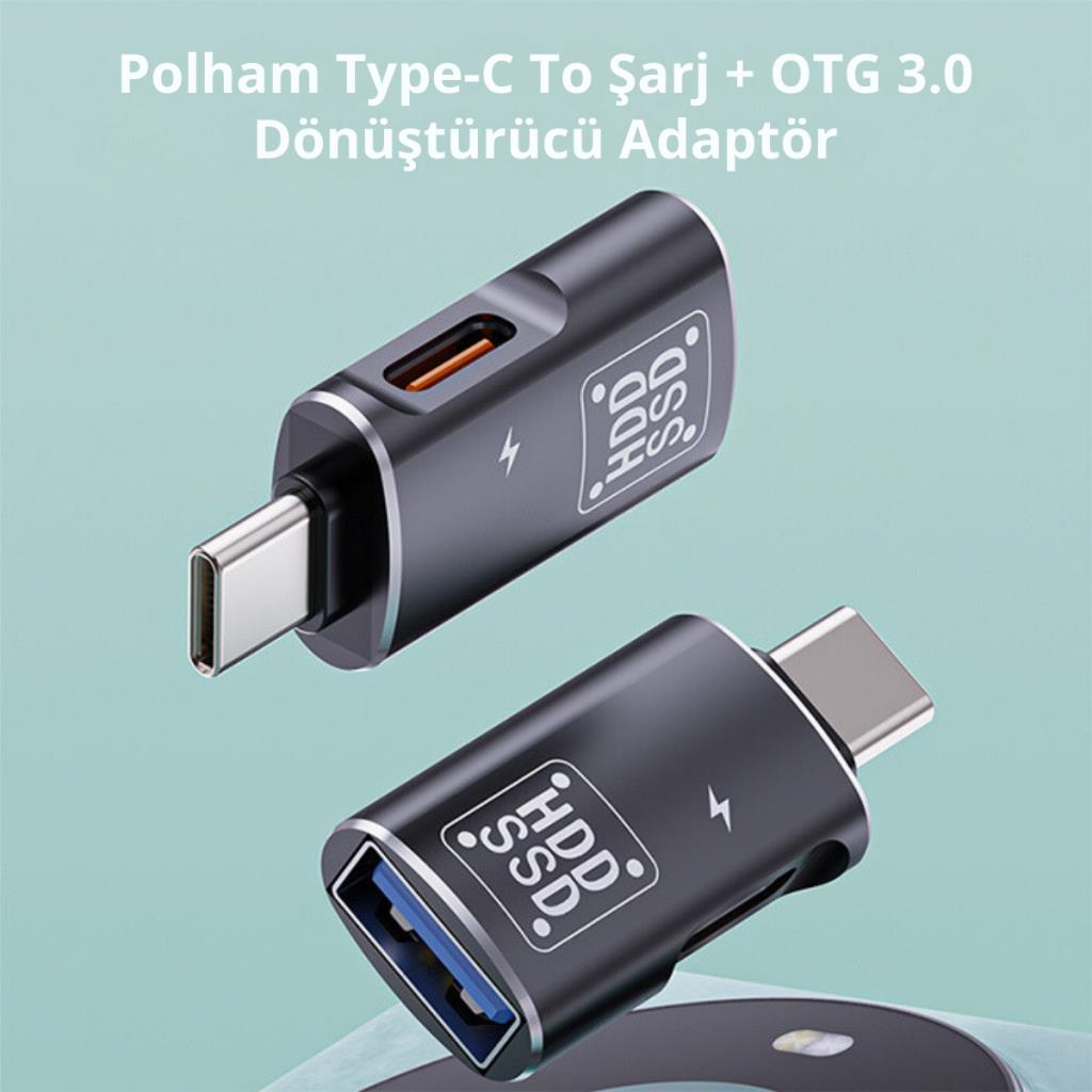 Polham 2in1 Type C To Type C ve USB Çevirici OTG Adaptör, Şarj ve Data Aktarım OTG Çeviricisi