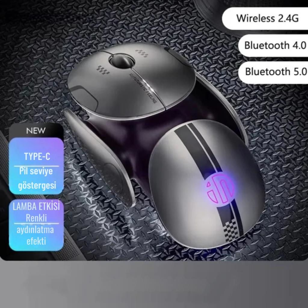 Polham 3 Modlu 300Mah Şarj Edilebilir RGB Işıklı 2400DRI Gaming Mouse, Ultra Sessiz,Gecikmesiz Mouse