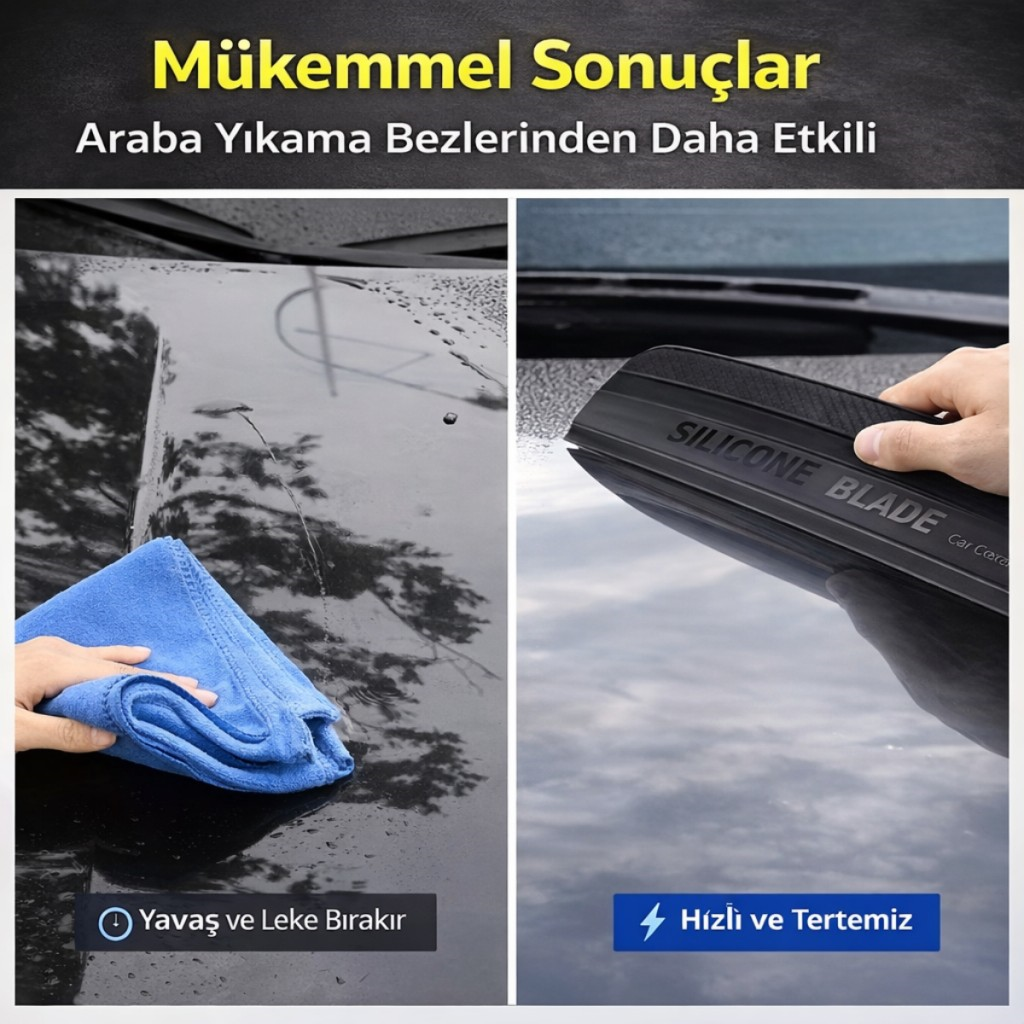 Polham 30CM Premium Silikon Araç Kurulama Sileceği – İz Bırakmaz, Çizmez,Cam, Ayna ve Duşakabin Uyumlu