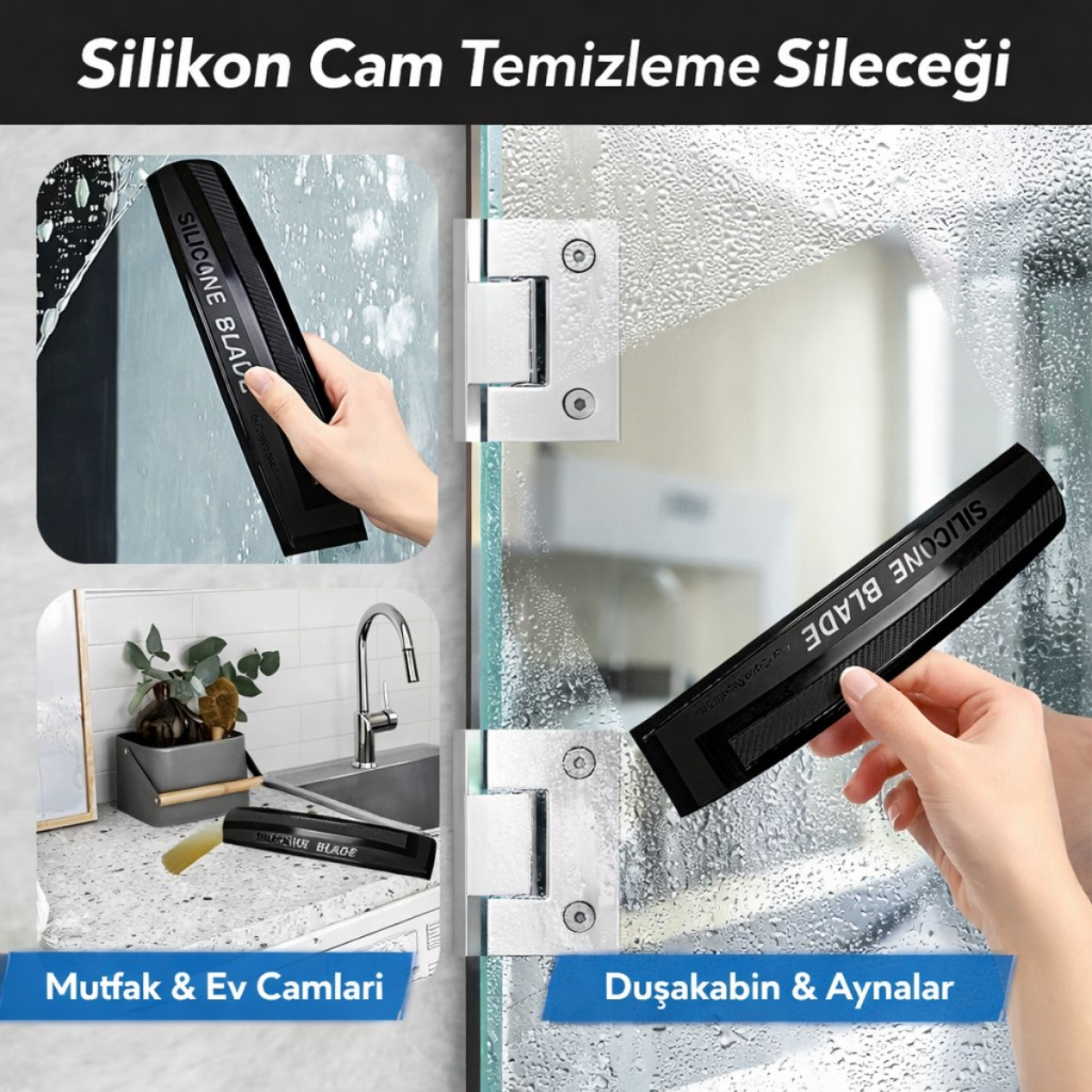 Polham 30CM Premium Silikon Araç Kurulama Sileceği – İz Bırakmaz, Çizmez,Cam, Ayna ve Duşakabin Uyumlu
