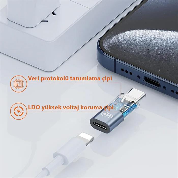 Polham 30W Şarj Destekli Lightning to Type C Çevirici Dönüştirici Adaptör, Şarj ve Veri Aktarım Çevirici