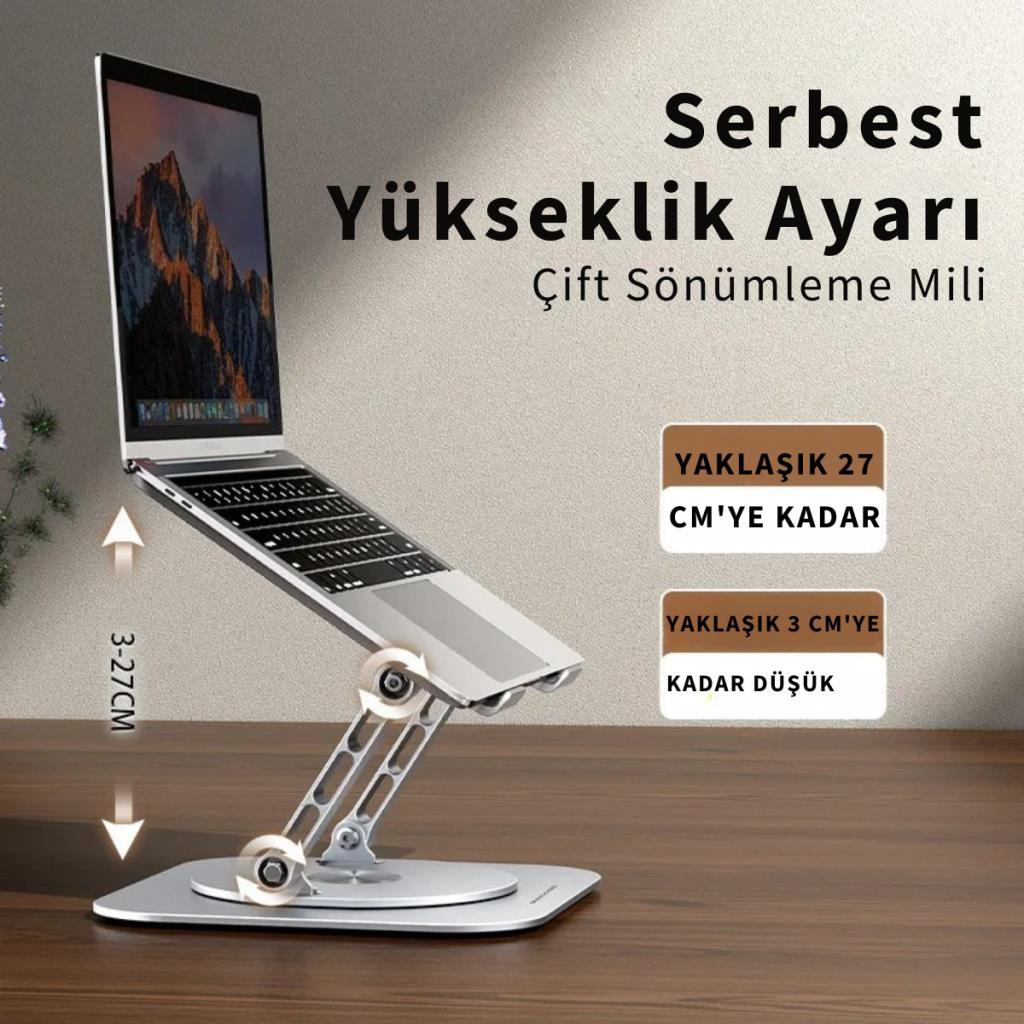 Polham 360 Derece Dönebilen Yükseklik, Açı Ayarlı Notebook, Tablet Standı, Kaydırmaz, Katlanabilir Stand