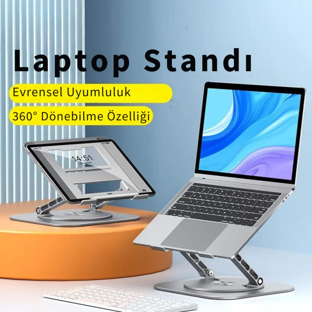 Polham 360 Derece Dönebilen Yükseklik, Açı Ayarlı Notebook, Tablet Standı, Kaydırmaz, Katlanabilir Stand