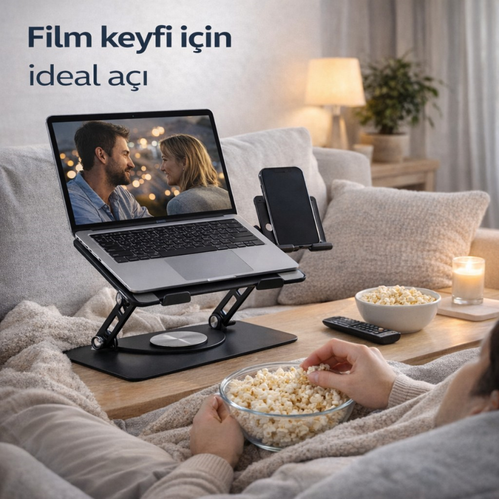 Polham 360 Dönebilen Full Metal Laptop Tablet Telefon Standı – Katlanabilir, Kaydırmaz, Yükseklik ve Açı Ayarlı Ergonomik Masaüstü Stand