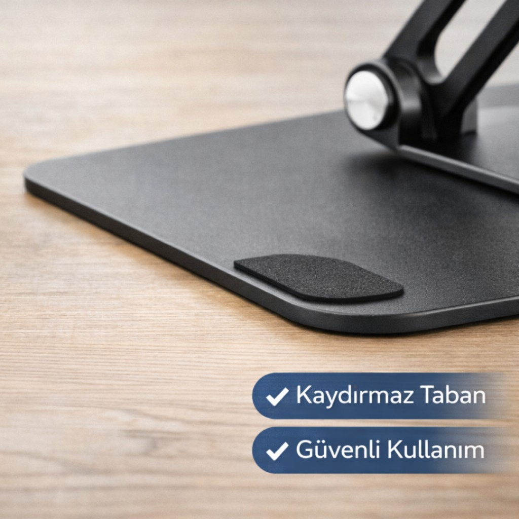 Polham 360 Dönebilen Full Metal Laptop Tablet Telefon Standı – Katlanabilir, Kaydırmaz, Yükseklik ve Açı Ayarlı Ergonomik Masaüstü Stand
