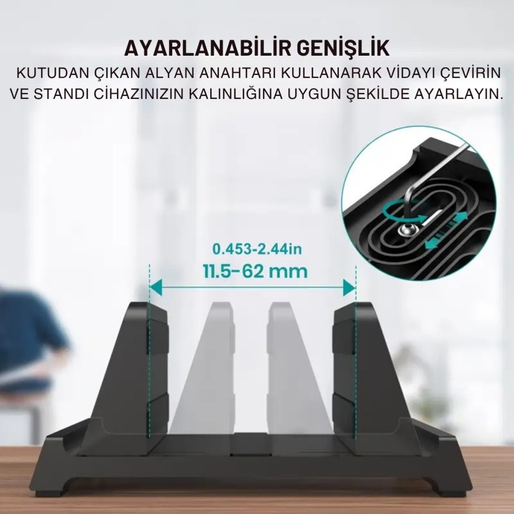 Polham 3in1 Arada Ayarlanabilir Metal Dikey Laptop Standı – Laptop, Tablet ve Telefon Tutucu,Ayarlanabilir Genişlikli