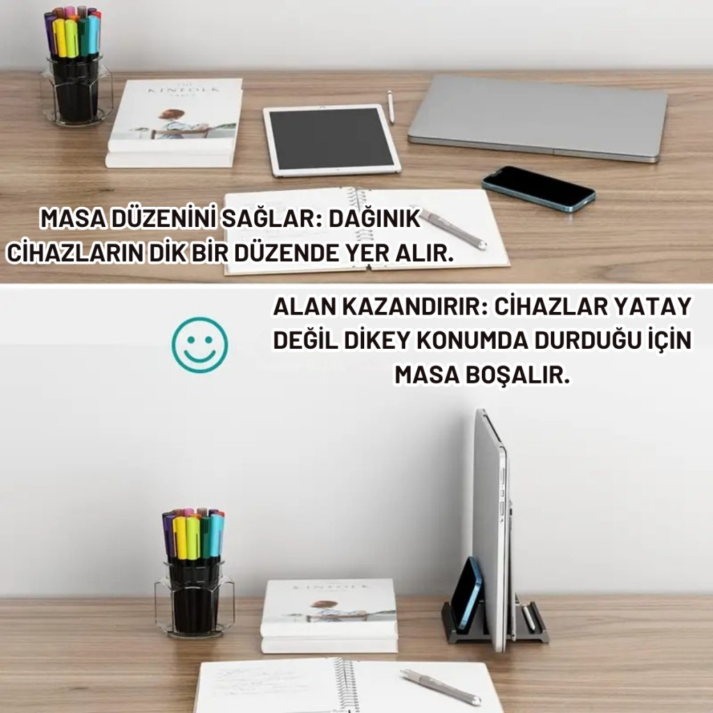 Polham 3in1 Arada Ayarlanabilir Metal Dikey Laptop Standı – Laptop, Tablet ve Telefon Tutucu,Ayarlanabilir Genişlikli