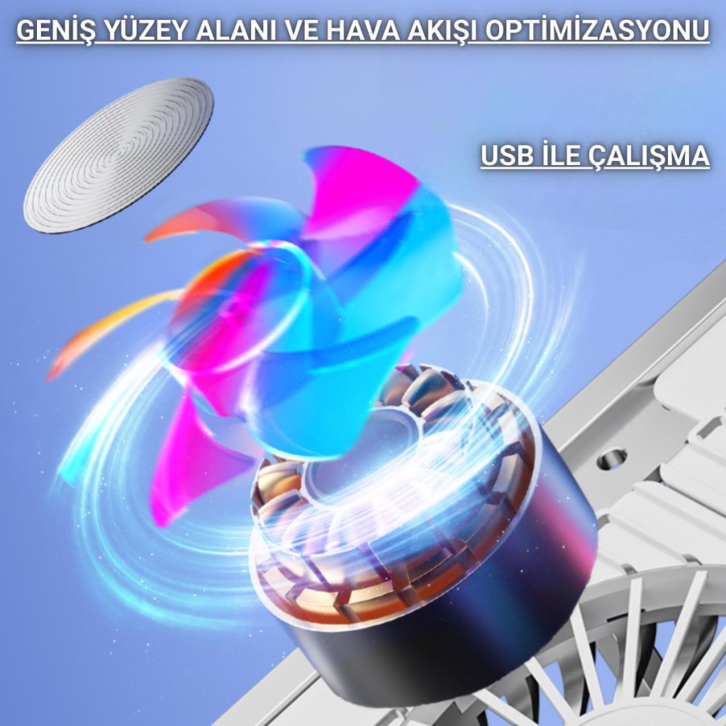 Polham 4 Fanlı RGB Işıklı Laptop Soğutucu Stand, 7 Kademeli Yükseklik Ayarlı Portatif Taşınabilir Stand