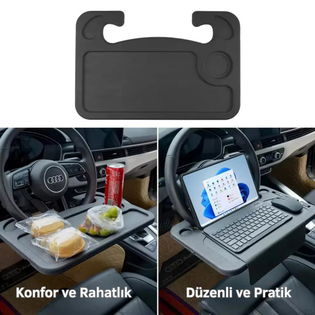 Polham 42x28 CM Tüm Direksiyonlara Uyumlu Araç İçi Direksiyon Masası, Çift Taraflı Yemek ve Çalışma Masası