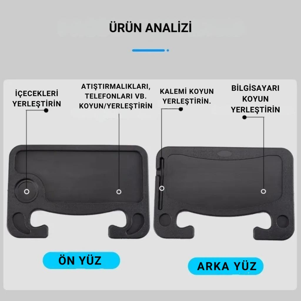 Polham 42x28 CM Tüm Direksiyonlara Uyumlu Araç İçi Direksiyon Masası, Çift Taraflı Yemek ve Çalışma Masası