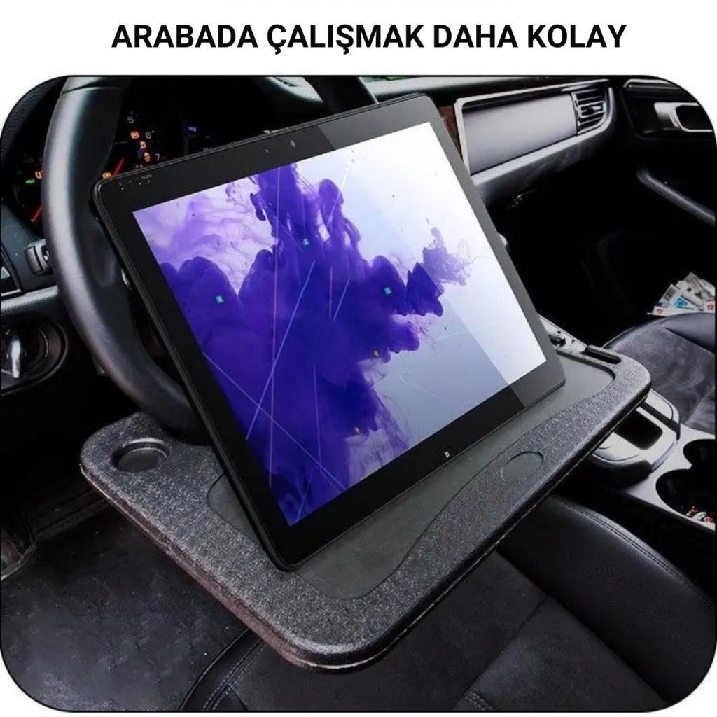 Polham 42x28 CM Tüm Direksiyonlara Uyumlu Araç İçi Direksiyon Masası, Çift Taraflı Yemek ve Çalışma Masası