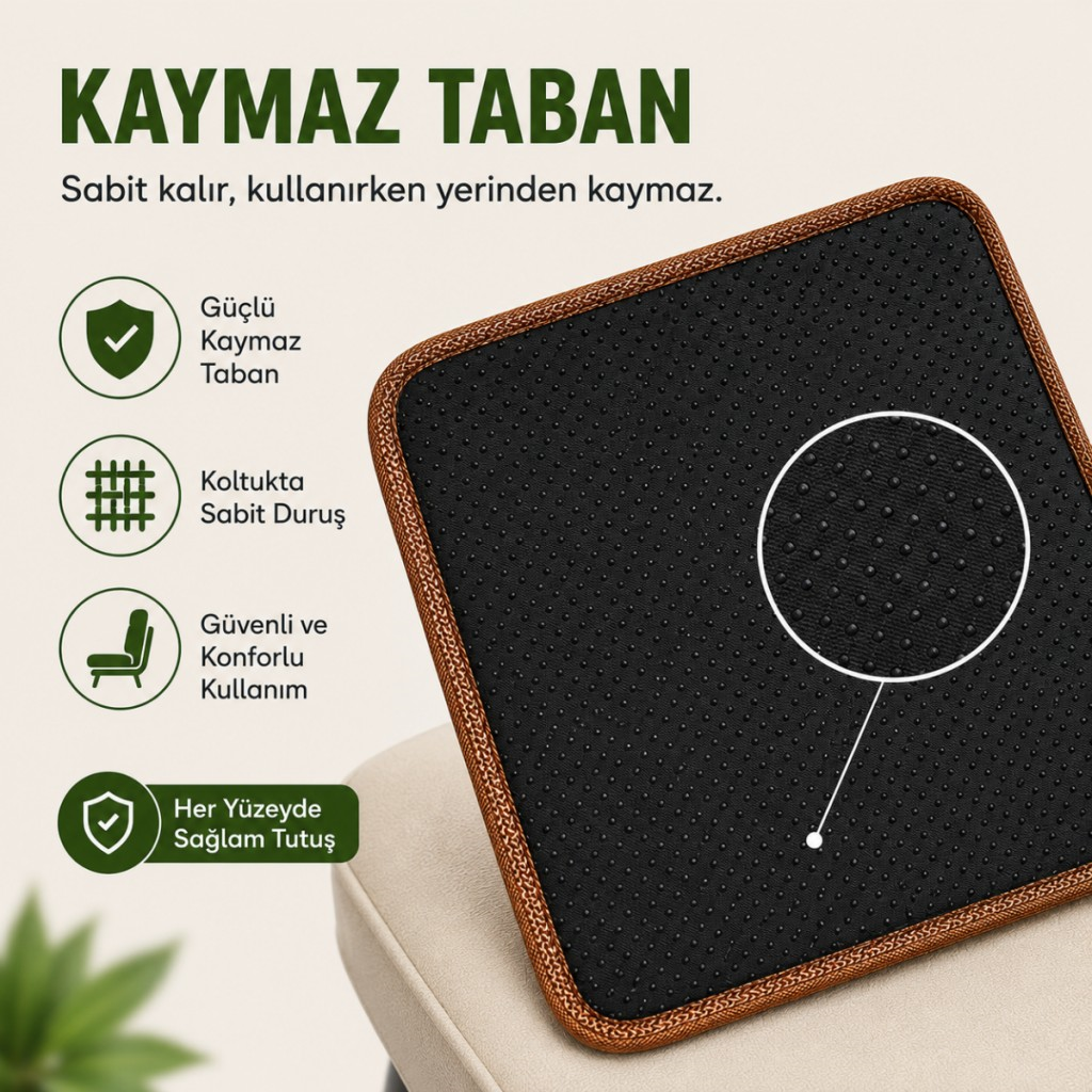 Polham 43x43 CM Terletmez Bambu Koltuk Minderi, Oto Koltuk, Ofis Koltuğu İçin Terlezmez Yapışmaz Minder