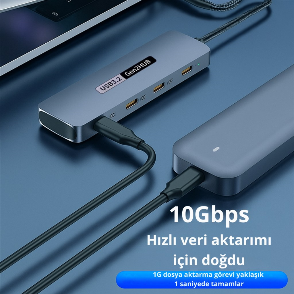 Polham 4in1 USB Type-C 4 Portlu USB 3.2 Gen 2 Hub ,10 Gbps Type C Çoğaltıcı, Tüm Sistemler İle Uyumlu