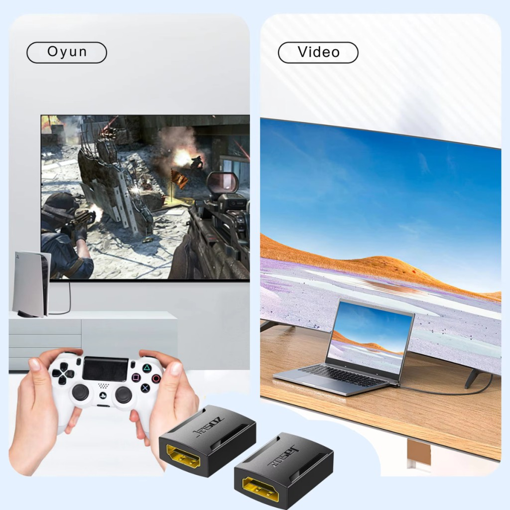 Polham 4K 60Hz Altın Kaplama HDMI Adaptörü | 2 HDMI Kablosunu Bağlar | Dayanıklı & Yüksek Performans