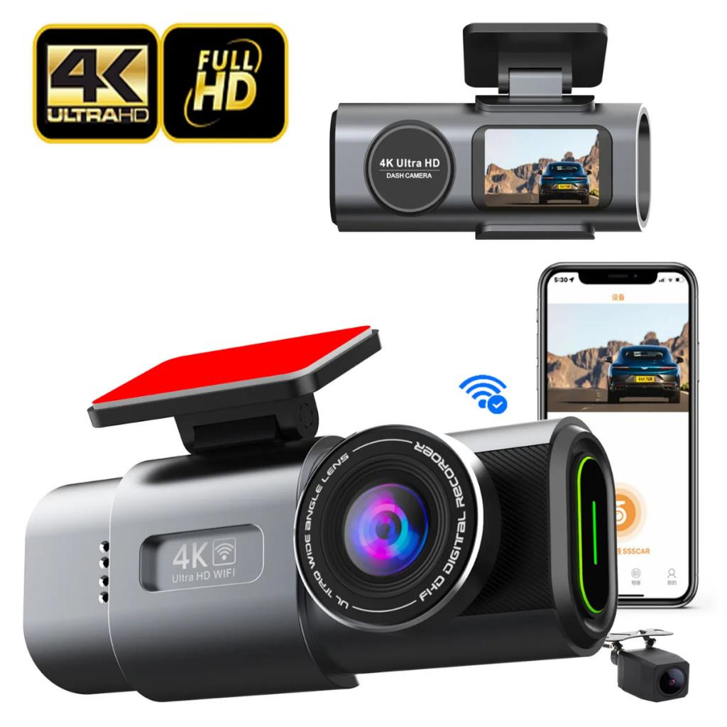 Polham 4K Ön ve Arka Kameralı Araç Kamerası, Wifi, Dahili GPS, G Sensörlü,Gece Görüşlü Araç Kamerası