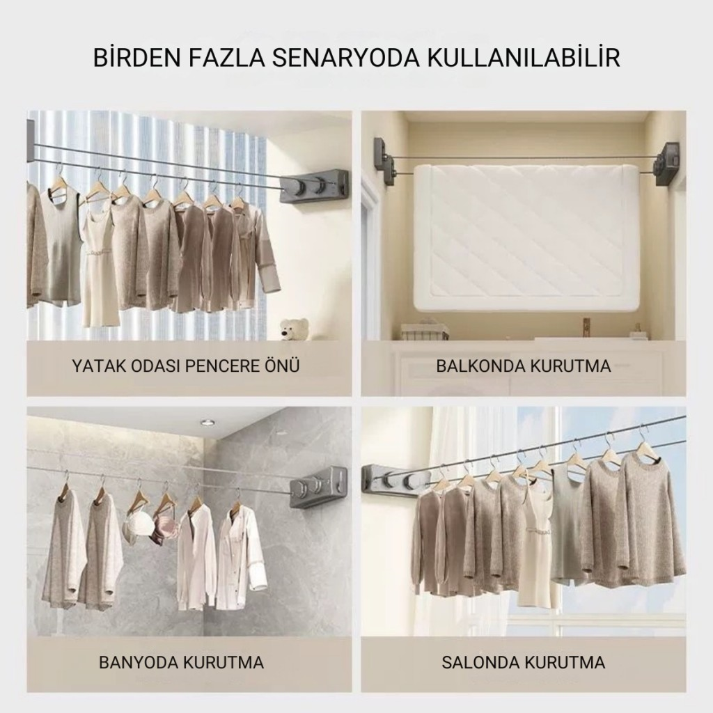 Polham 5.1 Metre Uzayabilir Çift Halatlı Çelik Dayanıklı Çek-Bırak Çamaşır İpi, 40 KG Taşıma Kapasiteli