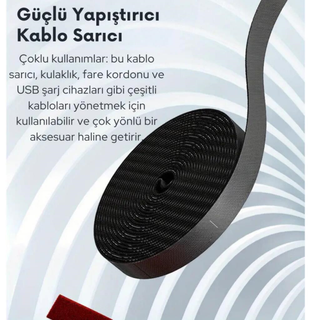 Polham 5 adet Renkli 25 Metre Cırt Cırt Bantlı Kablo Sarıcı Düzenleyici Organizatör, Kesilebilir Kablo Düzenleyici