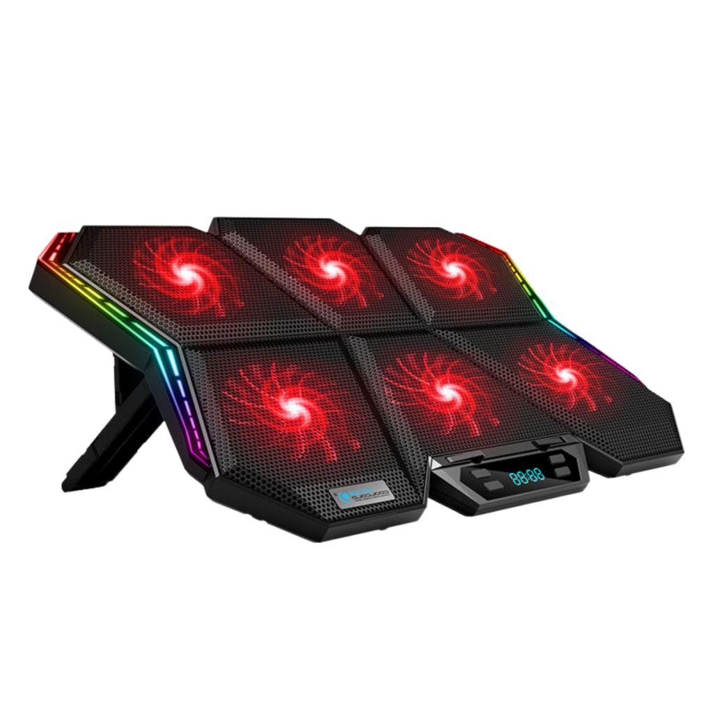 Polham 6 Fanlı RGB Işıklı Dijital Ekranlı Laptop Soğutucu Stand, 7 Kademeli Yükseklik Ayarlı Süper Soğutucu Stand