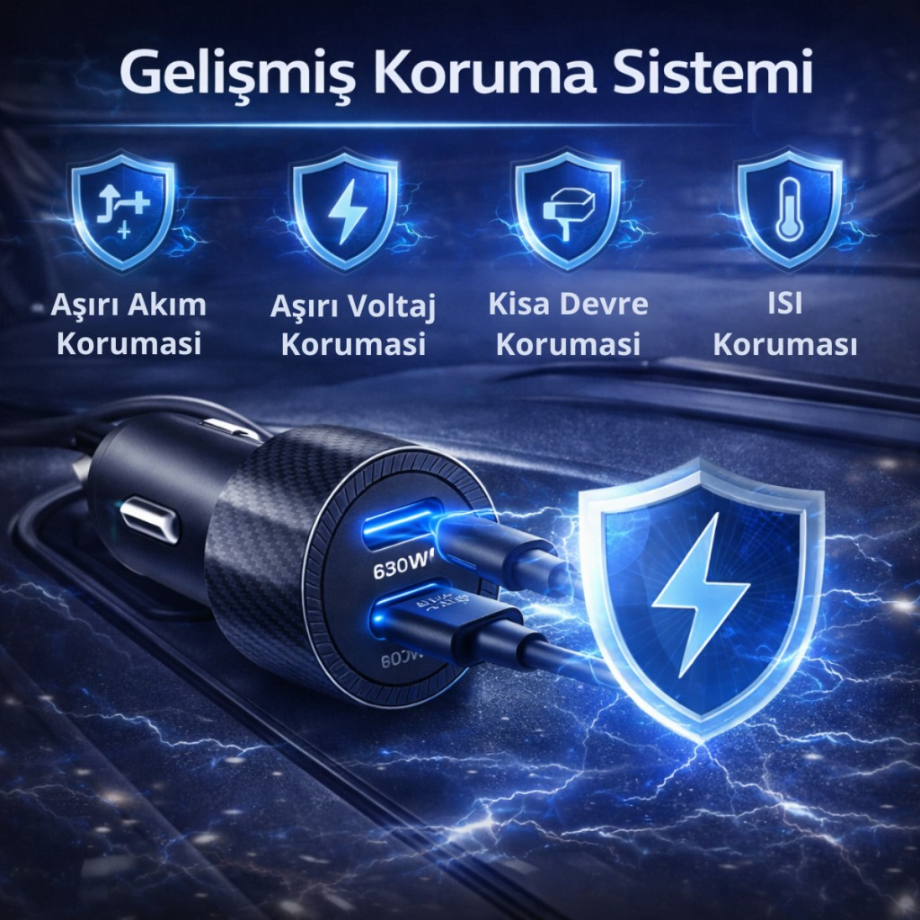Polham 60W PD Hızlı Araç Şarj Cihazı – 2x Type-C Çıkışlı 12V / 24V Uyumlu Araç Çakmaklık Şarj Adaptörü