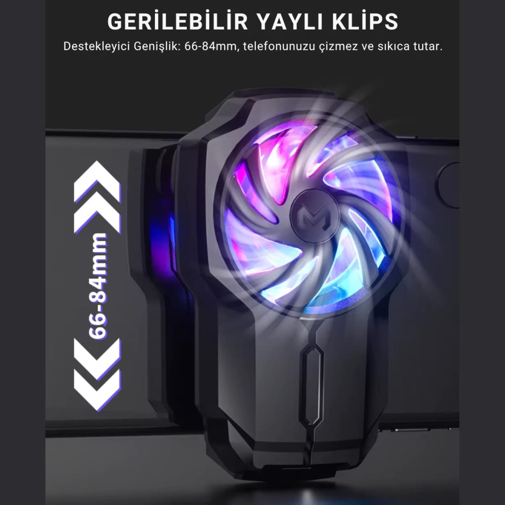 Polham 700mAh Şarjlı RGB Işıklı Sessiz 6000RPM Telefon Soğutucu Fan, Universal 3 Vitesli Süper Soğutucu